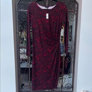 Talbots Red and Black Floral Long Sleeve Dress